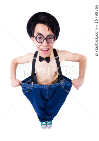 Funny man with trousers isolated on white 15798568