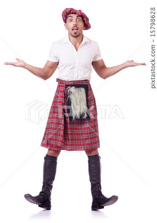 Funny scotsman dancing on white 15798628