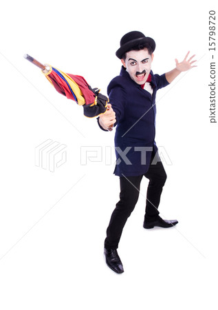 Funny man with umbrella on white Funny man with umbrella on white 15798720