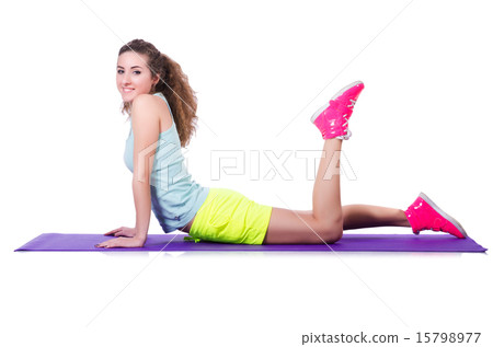 Young female doing exercises on white 15798977
