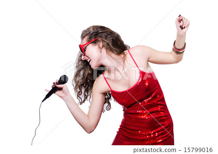 Young woman singing isolated on white 15799016