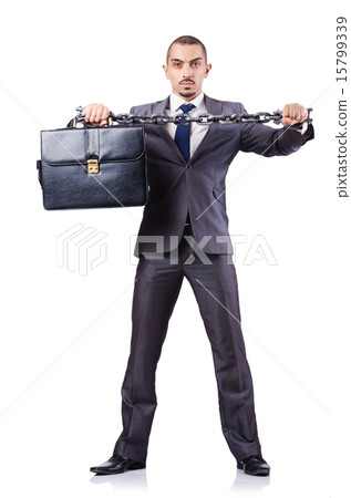 Businessman with shackles on white 15799339
