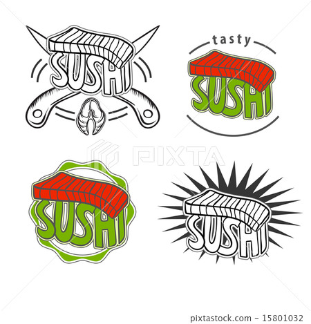 Set of Vintage retro sushi badges with salmon 15801032