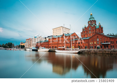Embankment In Helsinki At Summer Evening, Finland. Town Quay, Fa 15801409