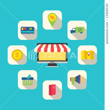 Flat Icons of E-commerce Shopping Symbols Flat Icons of E-commerce Shopping Symbols 15808530