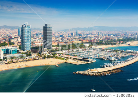 aerial view of Port Olimpic from helicopter. Barcelona 15808852