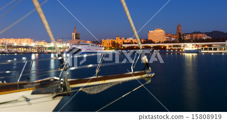 View of Malaga  from Port in  twilight 15808919