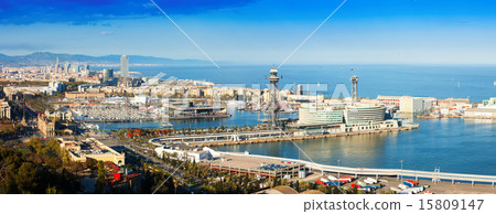 Panoramic view of Barcelona with Port Panoramic view of Barcelona with Port 15809147