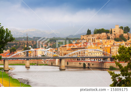 Ebro river with bridge and Suda Castle in Tortosa 15809175