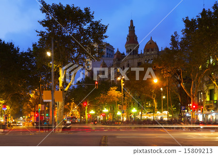 Passeig de Gracia in autumn evening. Barcelona 15809213