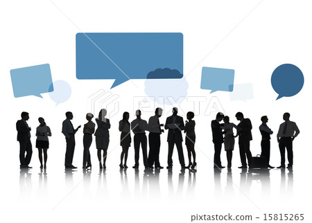 Silhouettes of Business People Talking and Speech Bubbles 15815265