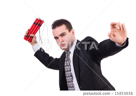 Businessman with dynamite isolated on white 15853038