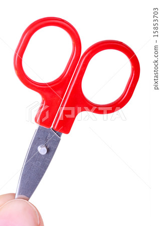 Red scissors in hand Red scissors in hand 15853703