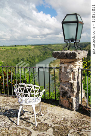 Altos de Chavon cafe with view on tropical river 15853811