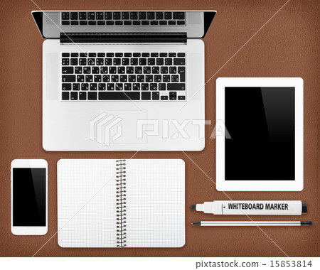 Laptop tablet, notepad and smartphone on the desk 15853814