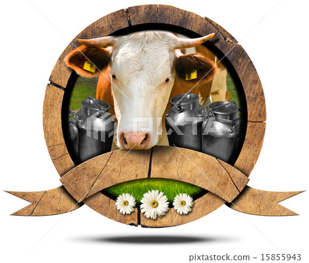 Dairy Products - Wooden Icon with Cow and Cans 15855943