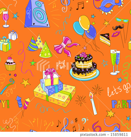 Colored hand-drawn party icon pattern Colored hand-drawn party icon pattern 15859811