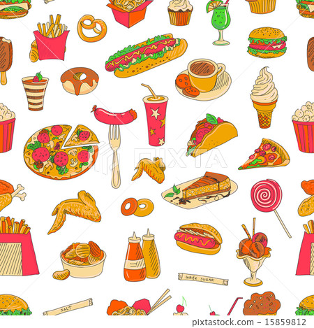 Colored hand drawn fast food pattern Colored hand drawn fast food pattern 15859812