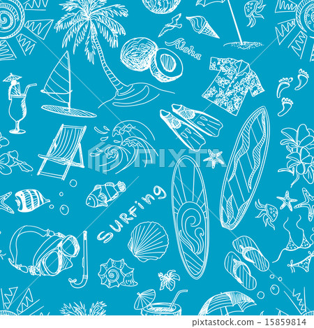 Blue surfing hand draw pattern Blue surfing hand draw pattern 15859814