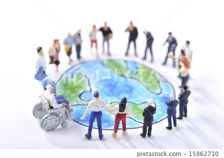 Many people standing around the illustration earth 15862710
