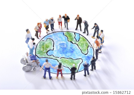 Many people standing around the illustration earth 15862712
