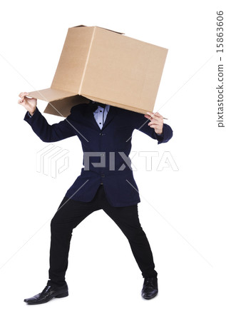 Businessman with box isolated on the white 15863606