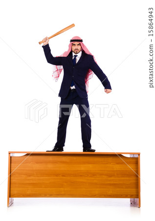 Arab businessman hitting with baseball bat Arab businessman hitting with baseball bat 15864943