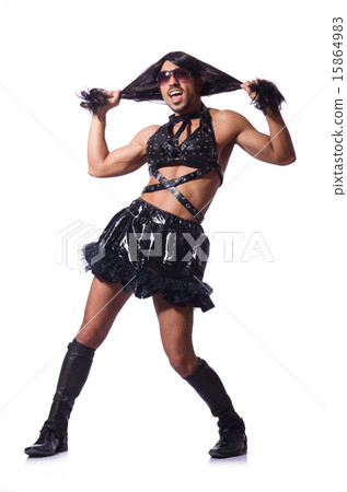 Man wearing woman clothing on white 15864983