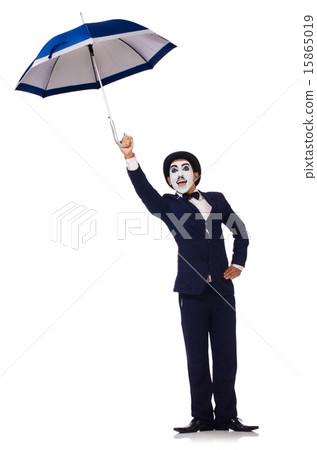 Funny man with umbrella on white Funny man with umbrella on white 15865019