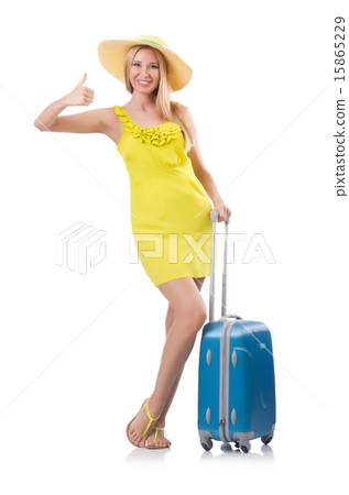 Woman going to summer vacation isolated on white 15865229