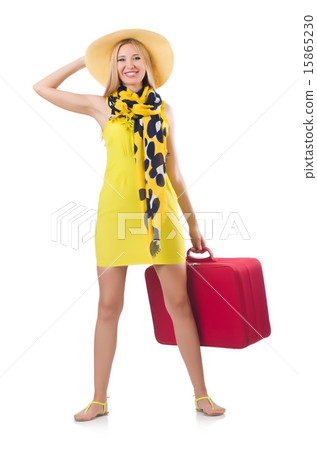 Woman going to summer vacation isolated on white Woman going to summer vacation isolated on white 15865230