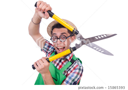 Funny man with shears on white Funny man with shears on white 15865393