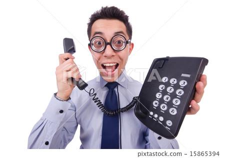 Crazy man with phone on white Crazy man with phone on white 15865394