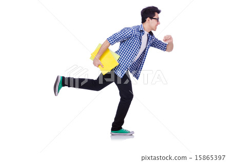 Student with lots of books on white 15865397