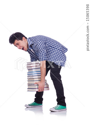 Funny student with stack of books 15865398
