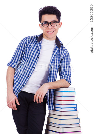 Student with lots of books on white Student with lots of books on white 15865399