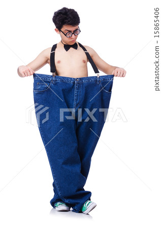 Funny man with trousers isolated on white 15865406