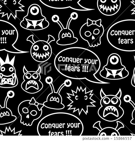 Cartoon seamless black background with different m 15866557