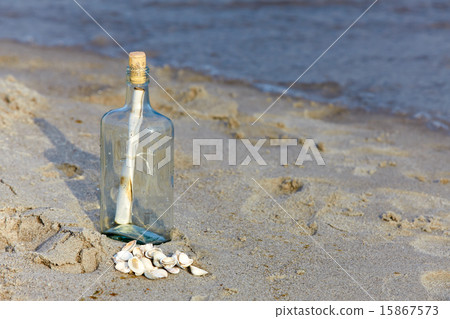 Help message in a bottle on beach Help message in a bottle on beach 15867573