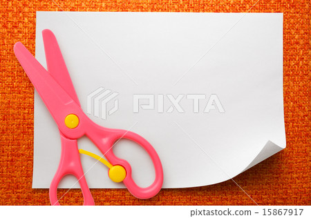 Safe scissors on blank white paper 15867917