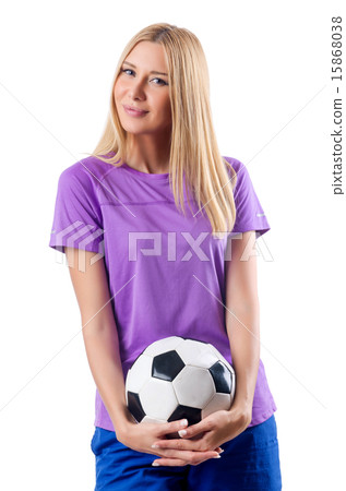 Woman playing football on white Woman playing football on white 15868038