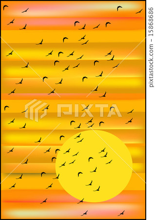 flock of birds against the setting sun 15868686