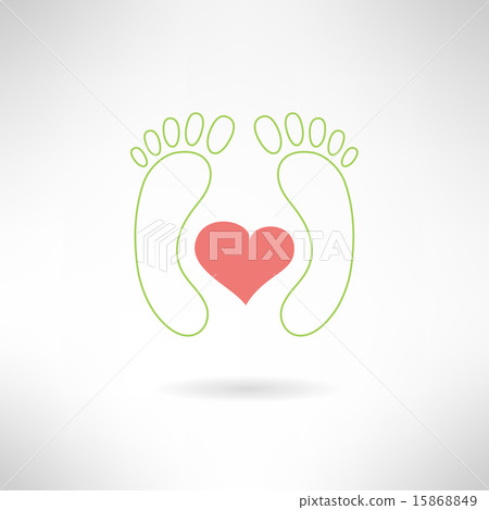 Feet massage sign and logo with heart. Vector 15868849