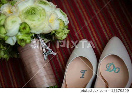 wedding shoes and bouquet  15870209