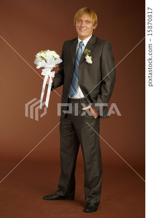 Happy groom with bouquet Happy groom with bouquet 15870817