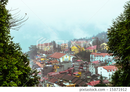 View of Sapa city in the mist , Sapa, Vietnam 15871912