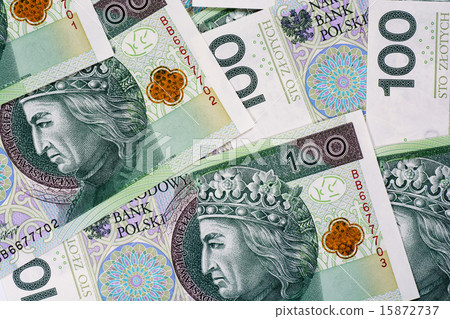 Background of 100 PLN (polish zloty) banknotes 15872737
