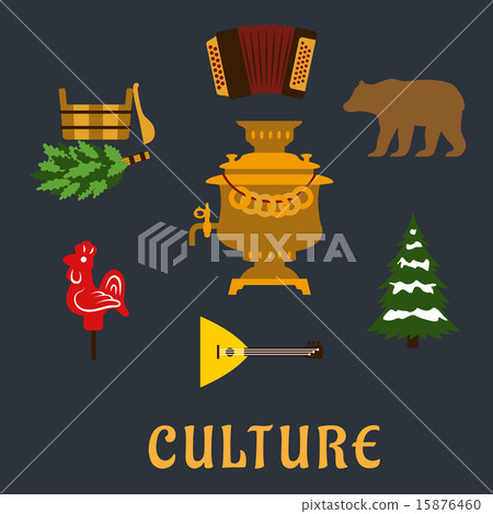 Russian culture flat icons set 15876460