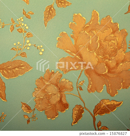 Vintage blue wallpaper with golden rose pattern 15876827