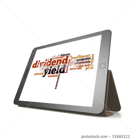 Dividend yield word cloud on tablet 15880122
